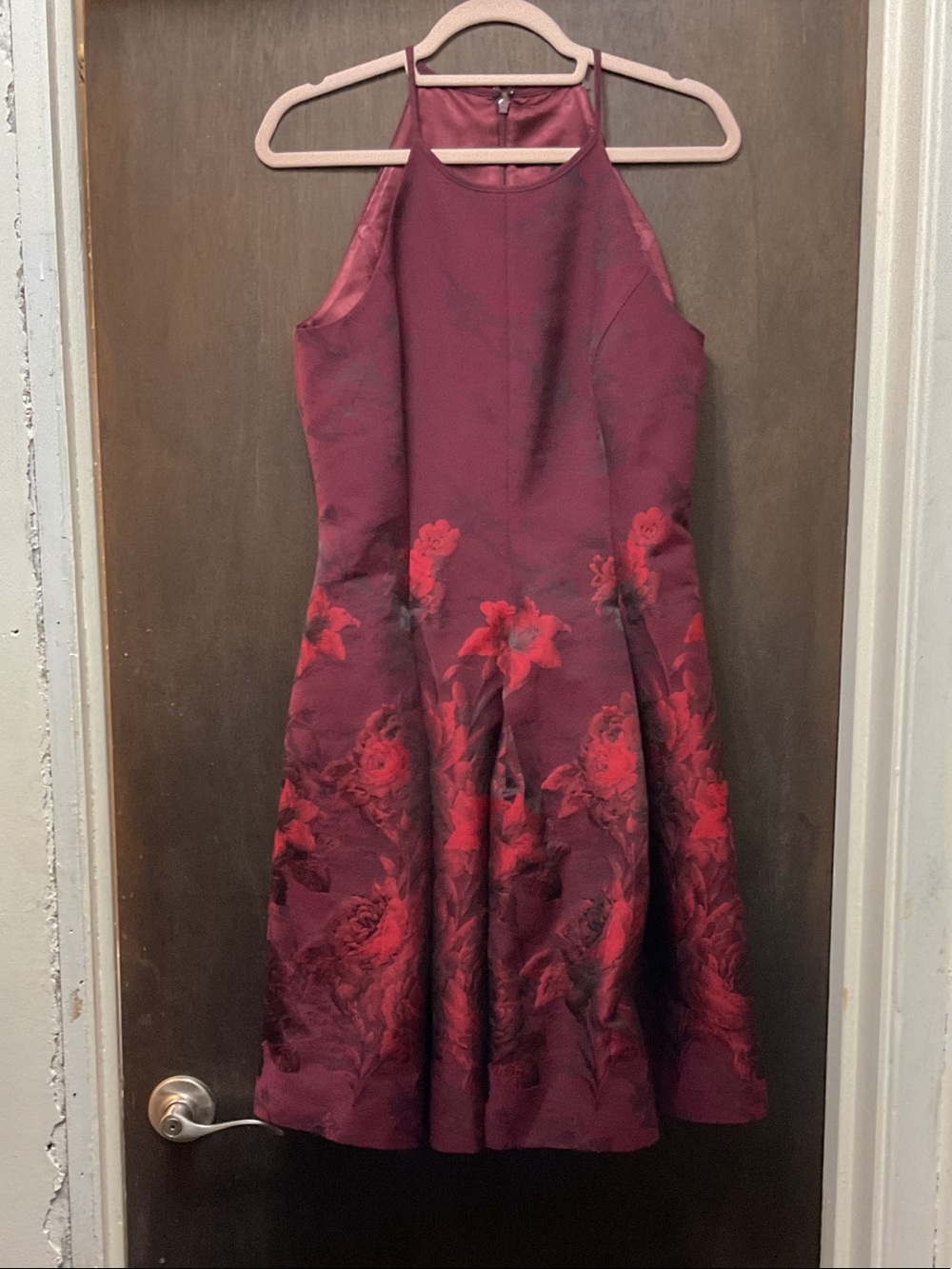 White House Black Market Burgundy and Red Floral Prom Dress